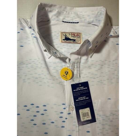 Huk Up Fishing Stream Kona Men's Shirt White Large - Picture 2 of 13